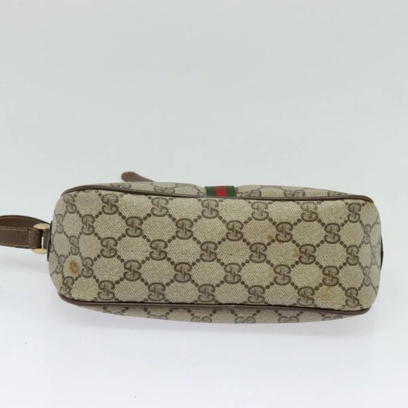 GUCCI GG Supreme Web Sherry Line Bag PVC Beige Gold Auth 128013 - Picture 7 of 16